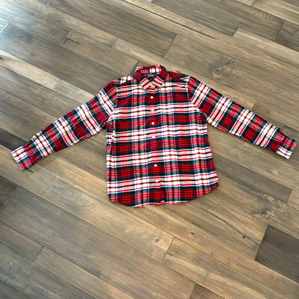 Lands’ End Women’s Flannel Long Sleeve Shirt Red, Green, & Black NWOT 16